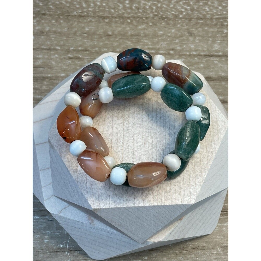 Natural Stone Agate Wrap Bracelet Multicolored Orange Green Red White